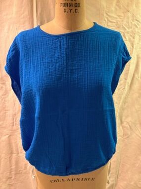 Atelier Delphine Cotton Gauze Top_ Cobalt Blue